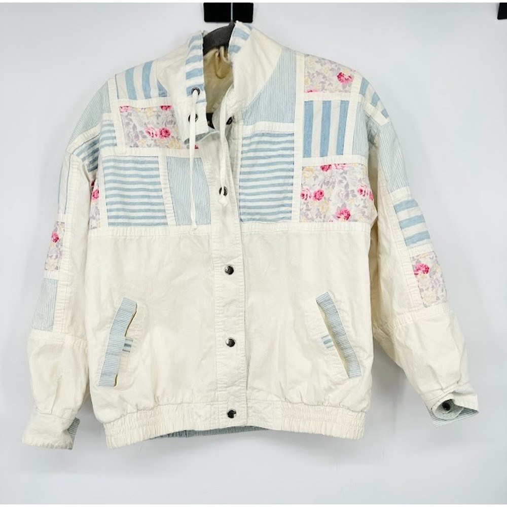Vintage Current Seen Patchwork Jacket Womens Medium White Boho Cottage Russian